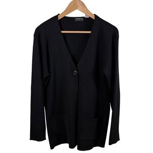 Liz Claiborne Black Silk Cardigan Sweater Women's L Ribbed Elevated Basic